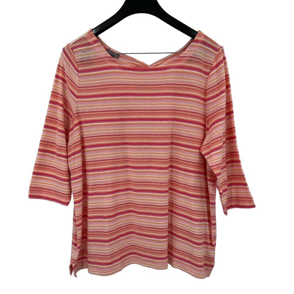 Talbots Top Size 2Xp 2X Petite Women's Pink Colorful 3/4 Sleeve Boat Neck Cotton - Picture 4 of 11